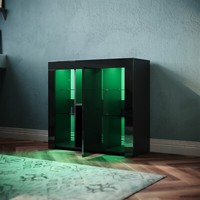 Sideboard Kommode Anrichte Mit Led Beleuchtung Highboard Schwarz Hochglanz 90Cm