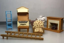 Calico Critter Furniture Lot Working Fireplace Chair Table Rack Stove Ladder