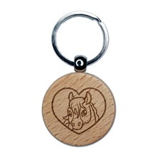 Horse Inside of Heart Engraved Wood Round Keychain Tag Charm