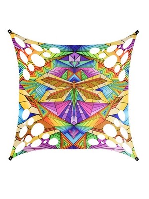 PSYWORK Schwarzlicht Segel Spandex Neon Polygon Dragonfly, 2,25x2,25m Deko