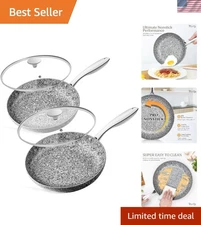 Frying Pan Set with Lid, 8" & 10" Granite Frying Pan Set with 100% APEO & PFO...