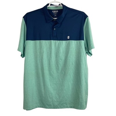 00744 IZOD GOLF Men's XXL Navy Blue Teal Color Block Polo Shirt Stretch