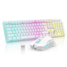 K10 Wireless Gaming Keyboard and Combo, RGB Backlit Rechargeable 3800mAh Batt...