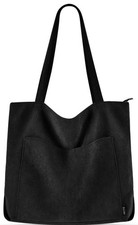 Prite Women's Corduroy Tote Bag Large Shoulder Bag with Zipper and Pockets