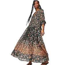 Free People FP See It Through Floral Boho Lined Dress Black Size M