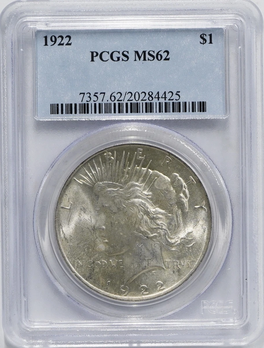 PCGS Certified MS 62 Graded 1922 Year Peace Dollars (1921-1935