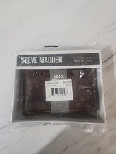 NWT Steve Madden Men s Brown Leather RFID Passcase Wallet Bifold NIB