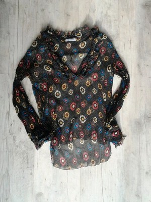 Dondup Damen Bluse - Gr. 36 - Farbe Schwarz/Blumen