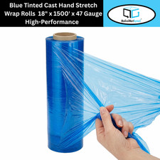 8 Rolls Cast Hand Stretch Wrap 18" x 1500' 47 Gauge Tint Blue Shrink Film