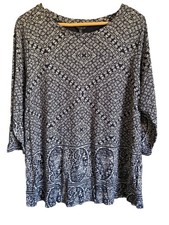 Lucky Brand 1X Navy Blue White Printed Floral Pattern Long Sleeve Shirt