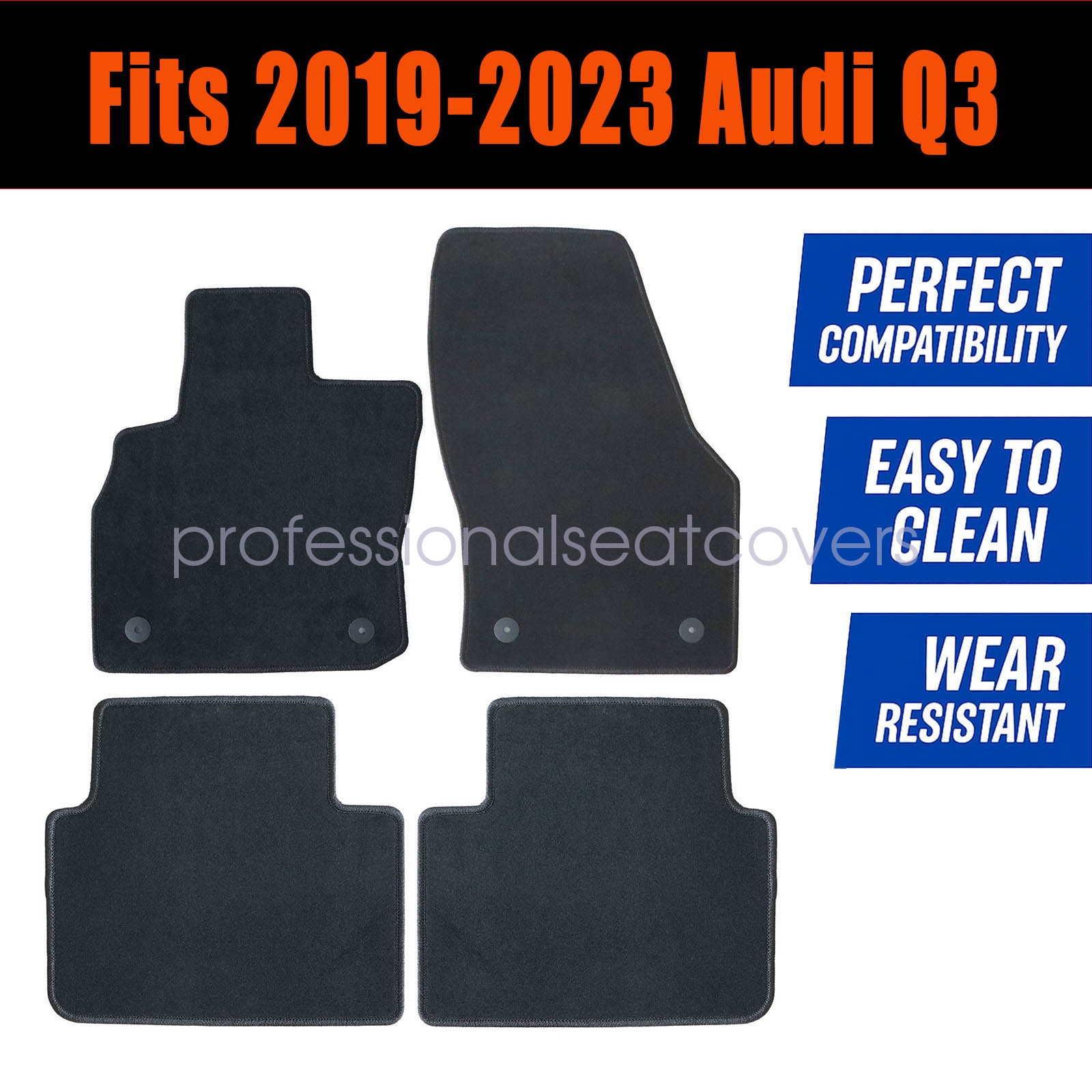 Front & Rear Floor Mats Carpet Waterproof Black Velour For 2019-2025 Audi Q3