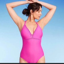 Kona Sol Women's One Piece Swimsuit Swimwear Crochet Shell Stitch XL