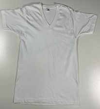 Vintage 80s Blank White T-Shirt Sz M V-Neck Made In USA Single Stitch 70s 80s