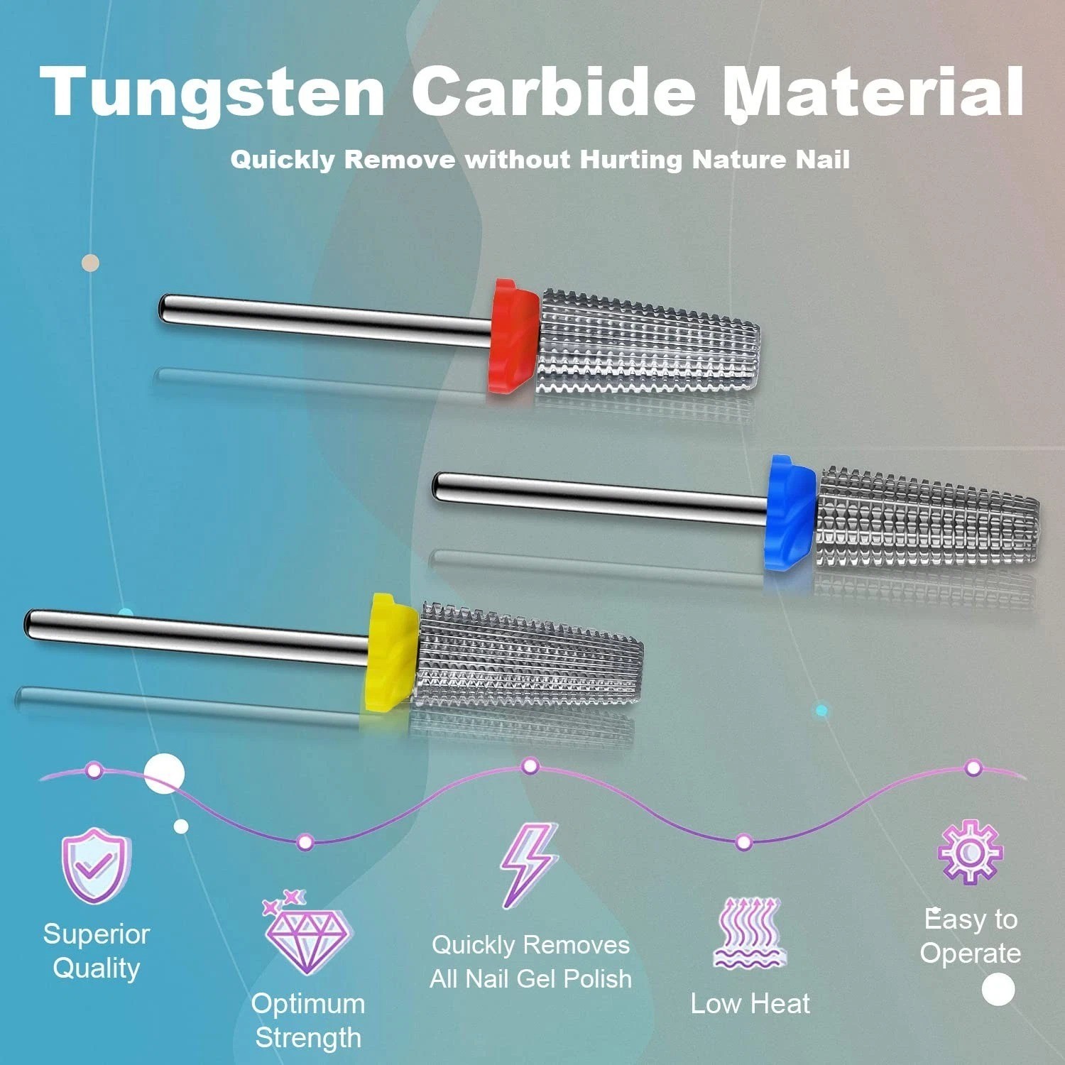 3pcs 5-in-1 Carbide Nail Drill Bit Set 3/32 XF F M Two-Way Rotate for Acrylic