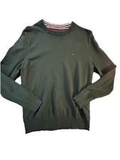 Tommy Hilfiger Men  s Small Dark Green Cotton Crewneck Sweater Pullover Logo