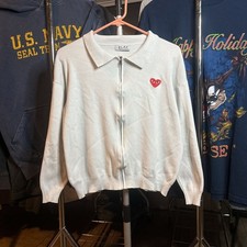 Comme des Gar ons Play Logo Zip-Up Sweatshirt cream