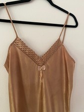 Vintage 1990s California Dynasty Champange Gold Silky Slip Small Chic Grunge