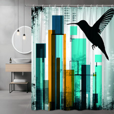 Abstract Hummingbird Shower Curtain Geometric Cityscape Print