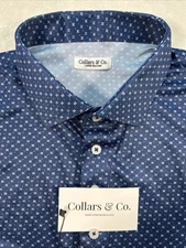 Collars & Co Polo Shirt Mens L Blue Performance Preppy Stretch Dress Floral NWT