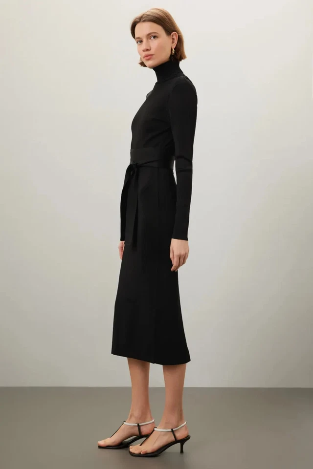 Vestido TOCCIN Corredor Midi Corte Espalda Cuello Alto Mangas Largas Tejido Talla M Rt $455 Foto 3 de 4