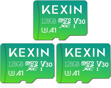 128GB Micro SD Card 3 Pack with Adapter, UHS I U3 V30 A1 C10 4K UHD Waterproof