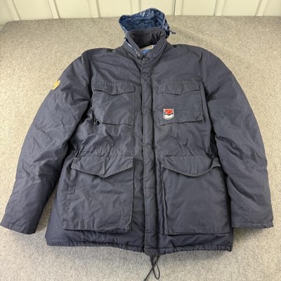 Vintage Fjällräven Mantel Herren XXL Blau Daunen Puffer Canvas Kapuze Parka Winter