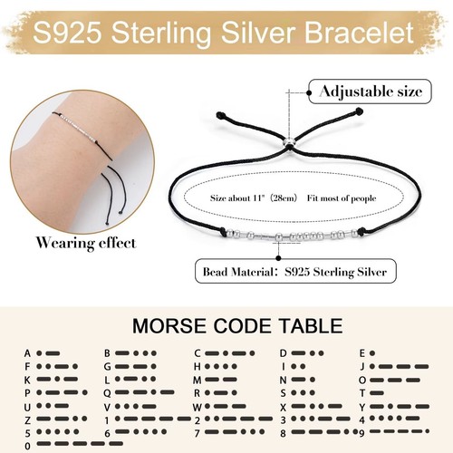 Always and Forever Morse Code Bracelets for Women, S925 Sterling Silver Beads Co - Picture 5 of 7