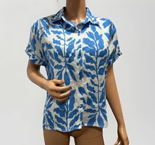 rachel zoe 100% Linens blouse medium Tropical Print Short Sleeve