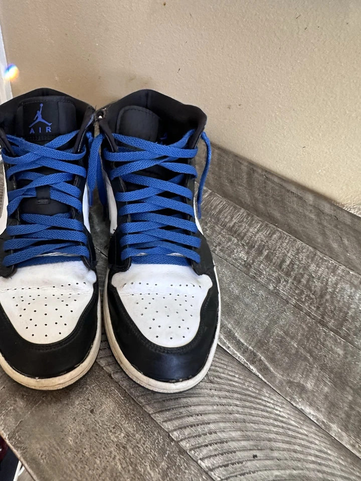 Jordan 1 Mid Blanco Negro Corredor Azul Hombre Talla 9.5 Foto 2 de 4