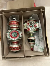 Christopher Radko Shiny Brite Christmas Set (2) Finial Indent Ornaments NEW Red