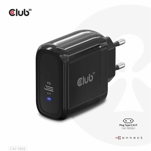 Club3D Travel Charger PPS 65W GAN Single Port USB-C and Power Delivery 3.0 - Photo 2 sur 4