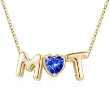 M MOOHAM Heart Initial Birthstone Necklace for Women Girls - 14K-Gold-Plated Two