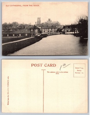 Ely Cathedral From River Great Ouse Postcard England Edwardian Cutter Inn