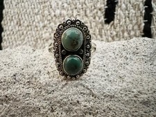 Kingman Turquoise 2 Stone 925 Sterling Decorative Sz 6.75 Navajo Ring 3.8 Gm