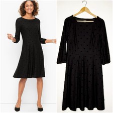 Talbots Plus Black Textured Hearts Fit & Flare Dress Size Small NWT 