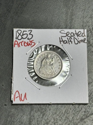 1853 Seated Liberty Half Dime Arrows AU Almost Uncirculated Type Coin (Raw15170)
