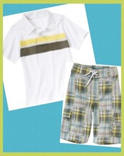 NWOT Boys 4 Gymboree  SURF ROCKS  Cotton 2pc POLO SHIRT TOP MADRAS CARGO SHORTS