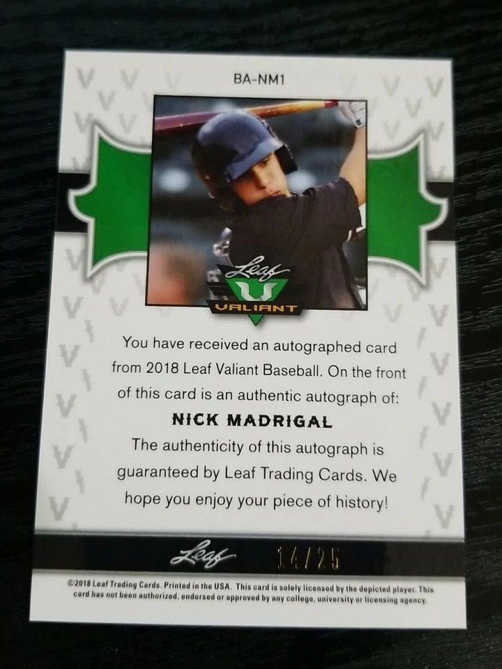 2018 Leaf Valiant NICK MADRIGAL Auto /25 - Image 2 of 2