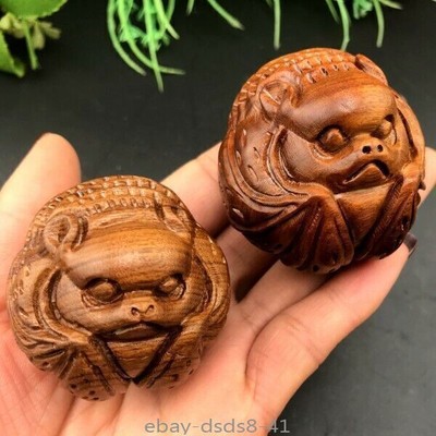 2PCS Natural Huanghua Pear Wood Carving Bat Ball Collectible Healing 50MM
