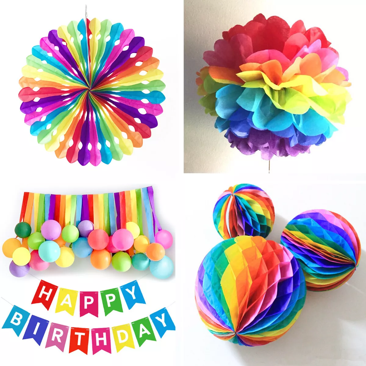 Rainbow Party Decorations with White Balloon Garland Rainbow Crepe