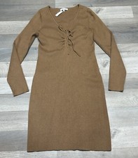 NWT Madewell Tie-Front Ruched Bodycon Mini Dress Long Sleeve Brown - Size M