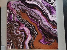 Abstract Fluid Art Painting Acrylic Wall Art Decor 16x16 On Canvas Purple