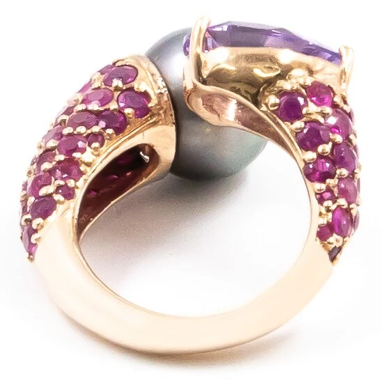 6.23ct Natural Amethyst Ruby and Pearl Ring 925 Sliver in Rose Gold Plated - Image 3 of 4