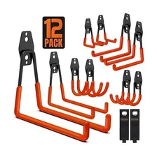 Garage Hooks, 12 Pack Wall Storage Hooks with 2 Extension Cord Storage Straps...