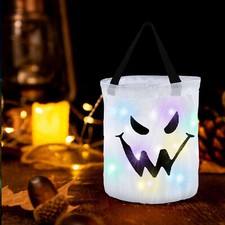 2 pcs Pumpkin Trick-Or-Treat LED Handle HALLOWEEN Candy Bucket, Halloween Fun 