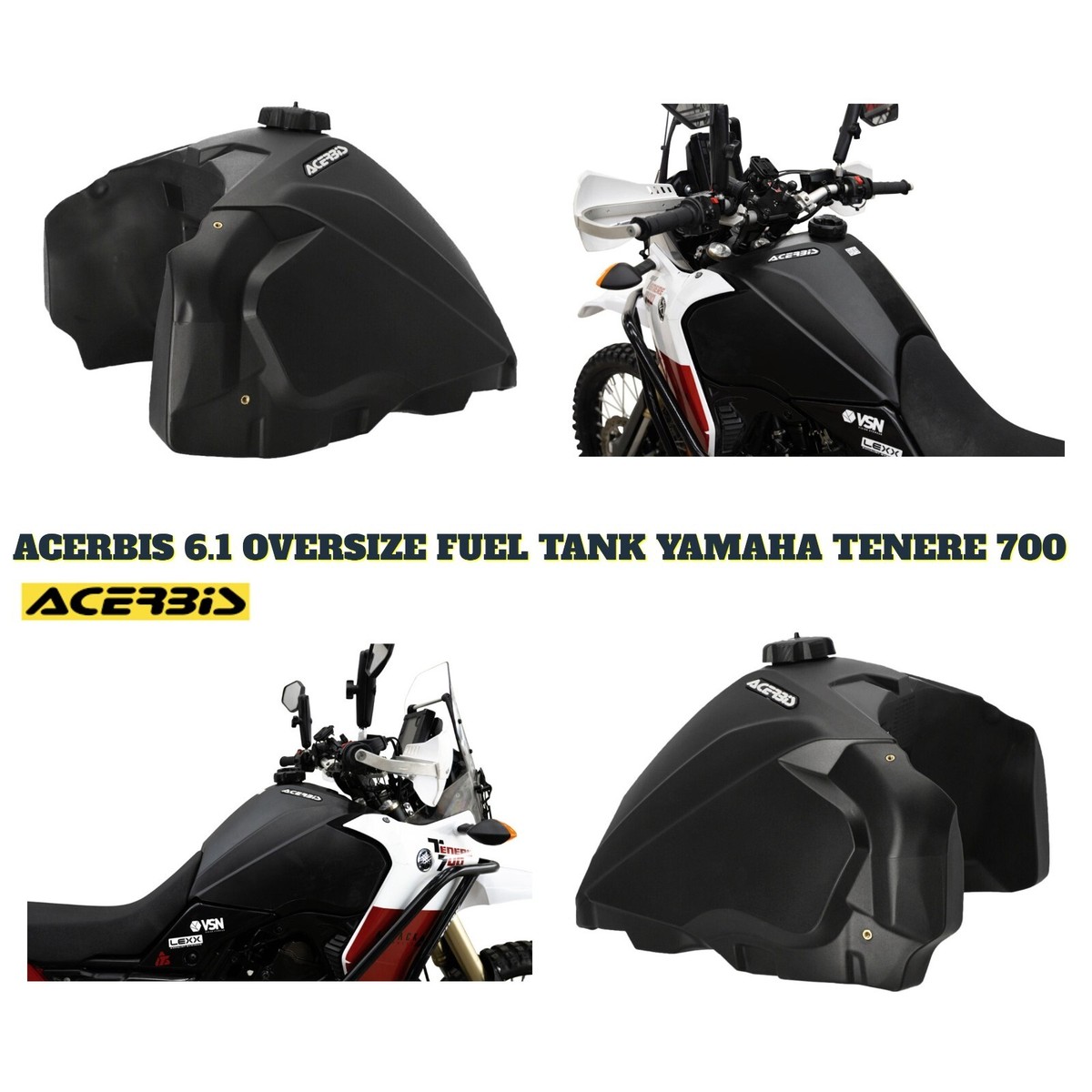 Acerbis Oversized Fuel Gas Tank 6.1 Gallon Black For YAMAHA TENERE