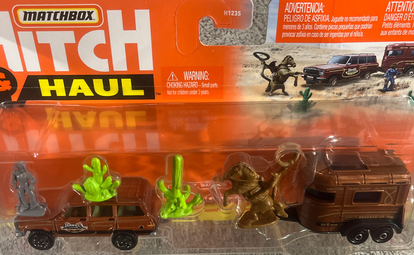 Matchbox Hitch & Haul / 1988 Jeep Wagoneer & Trailer Jimmy G&rsquo;s Rodeo. Brown