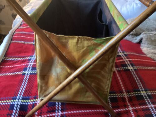 Knitting Sewing Caddy Basket Yarn Bag Folding Wood Frameyellow and green leaf de - Picture 2 of 7