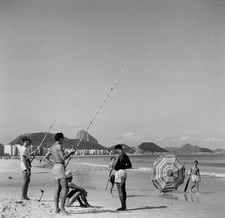 Beach Goers Fish At Copacabana Beach In Rio De Janeiro 1950 OLD PHOTO