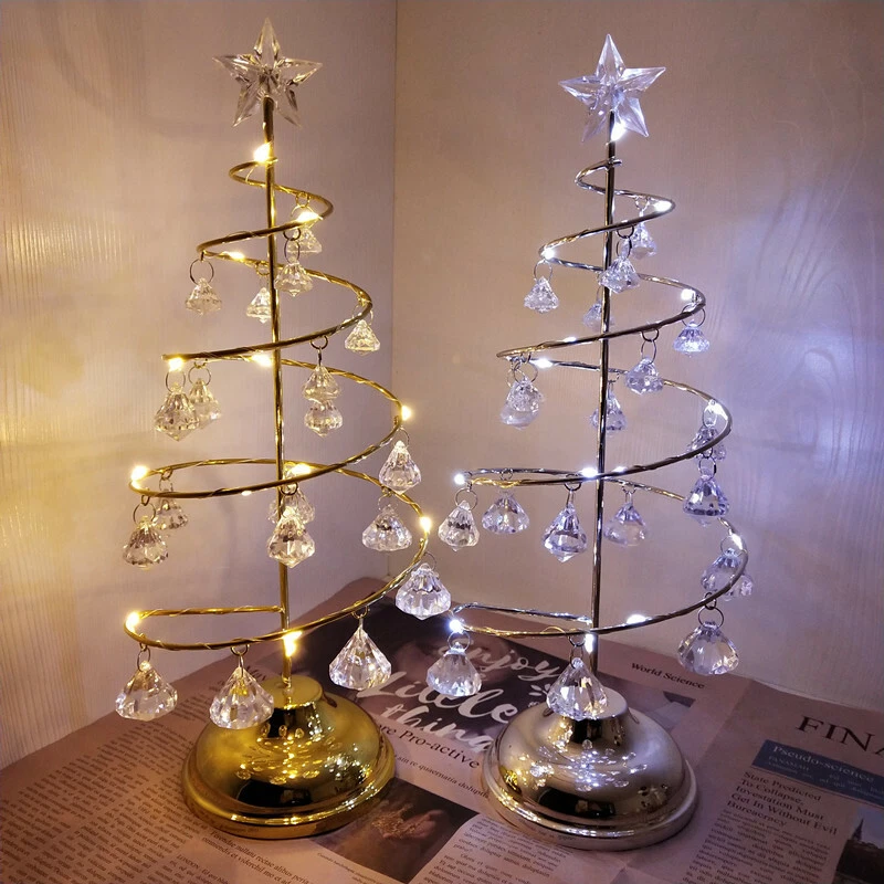 LED Light Christmas Tree Table Lamp Crystal Ornaments Home Christmas Decor N